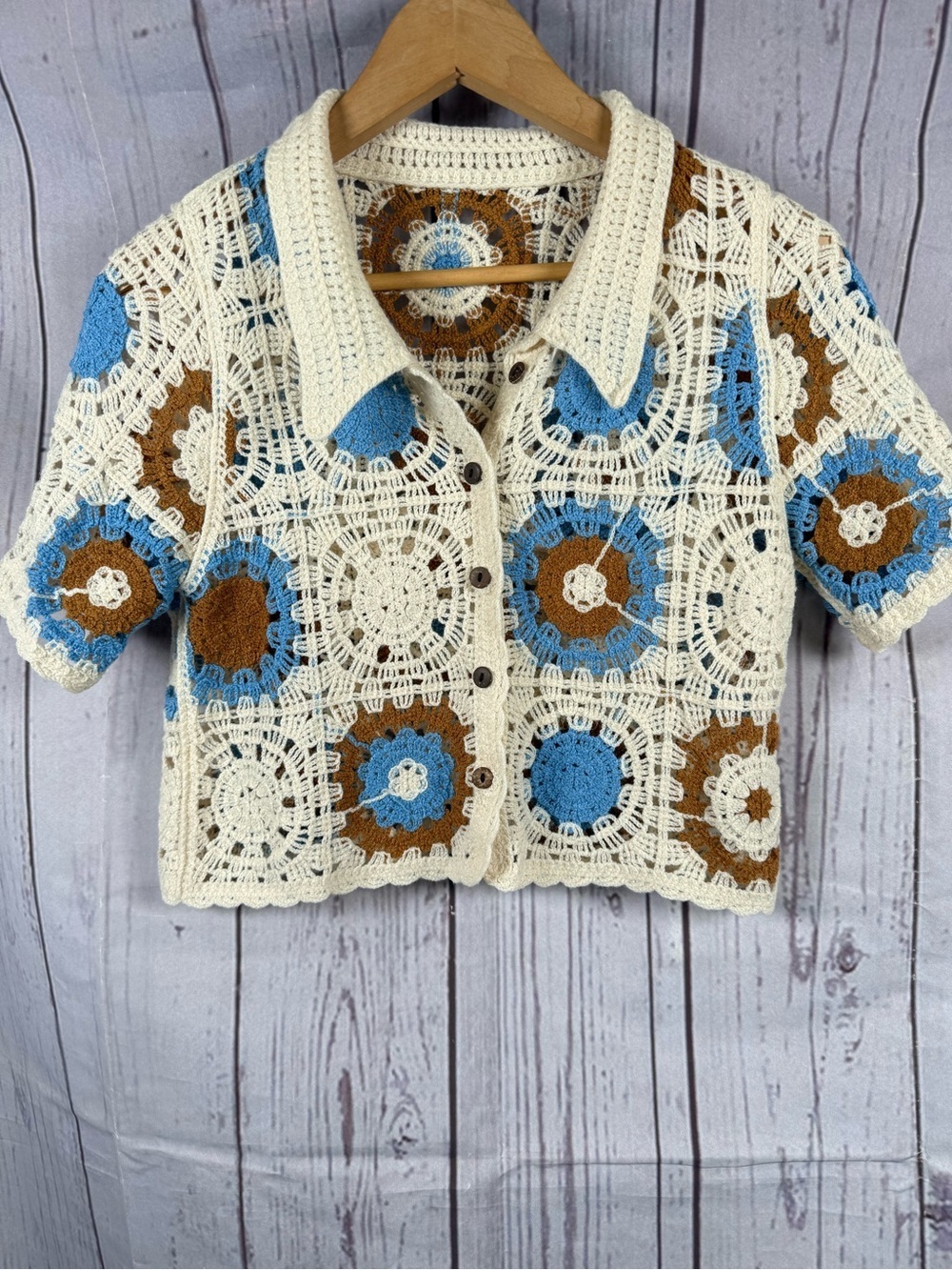 Crochet crop Cardigan button up Size S